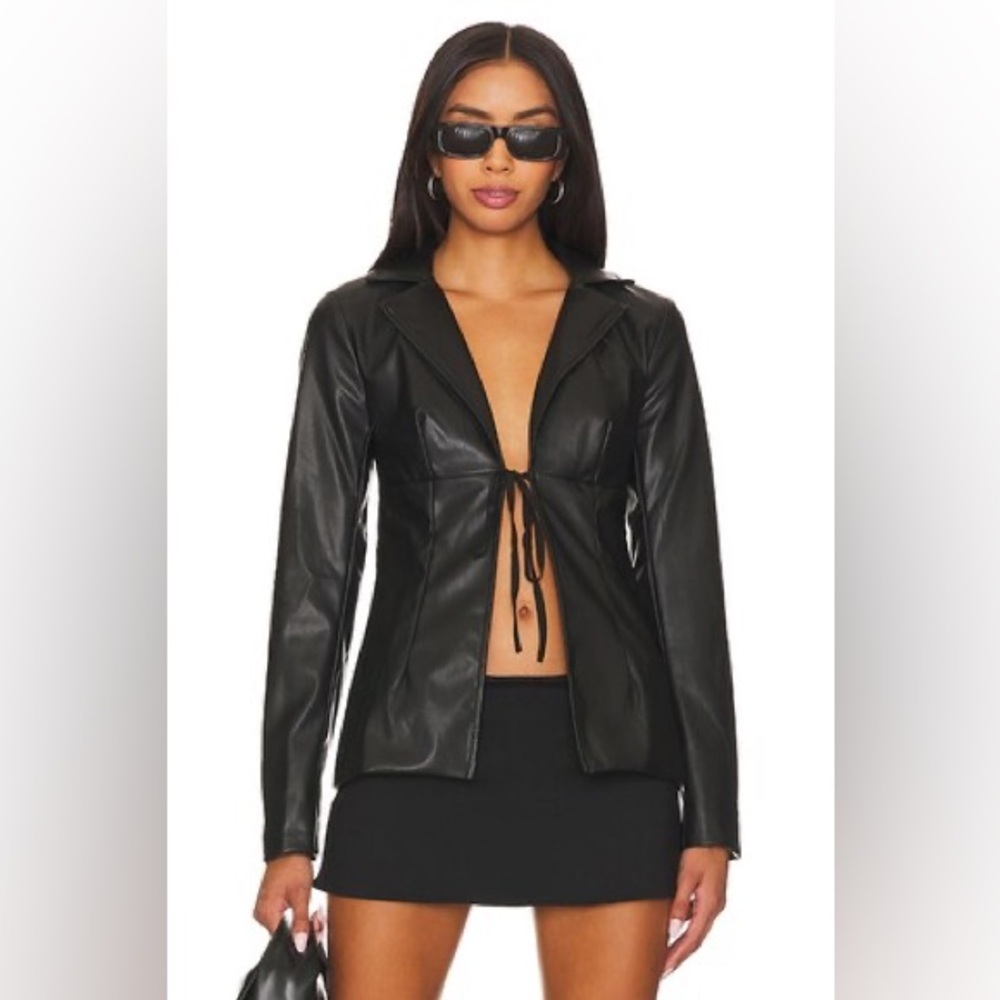 superdown Karlie Faux Leather Tie Blazer